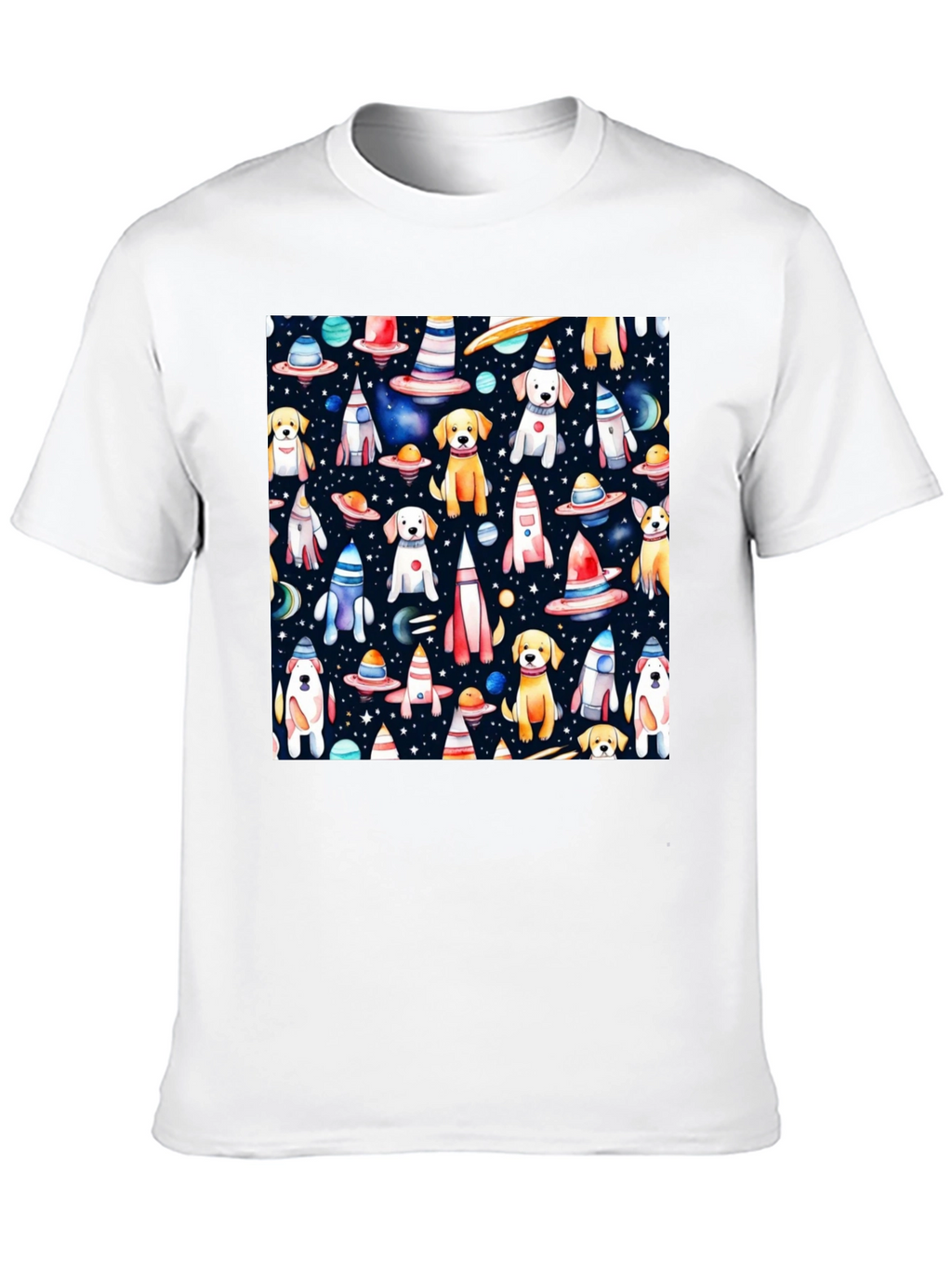 Space Dog Pattern Black T-Shirt