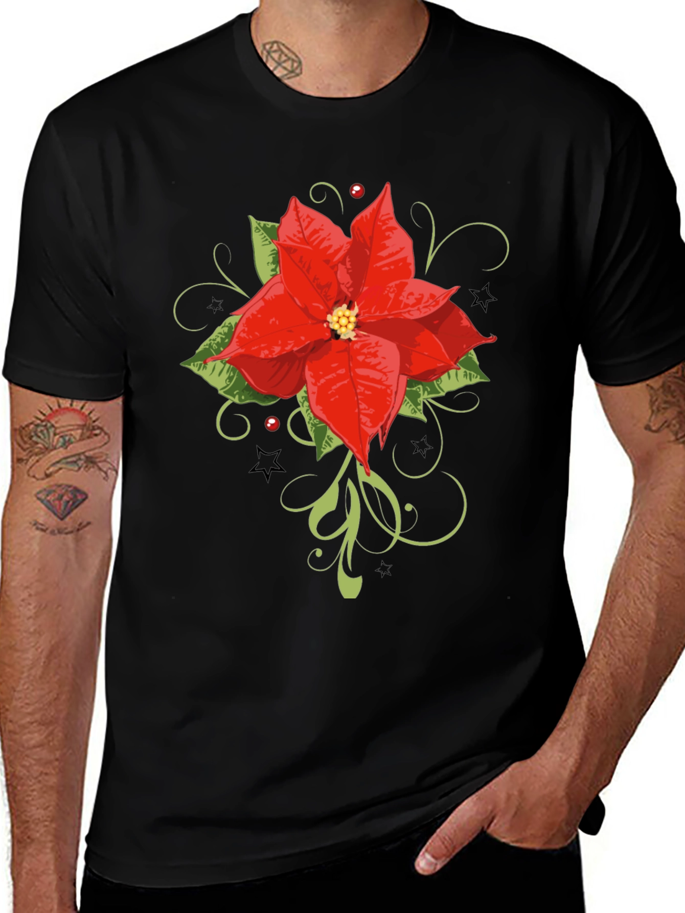 Festive Poinsettia Graphic Tee - Holiday Style