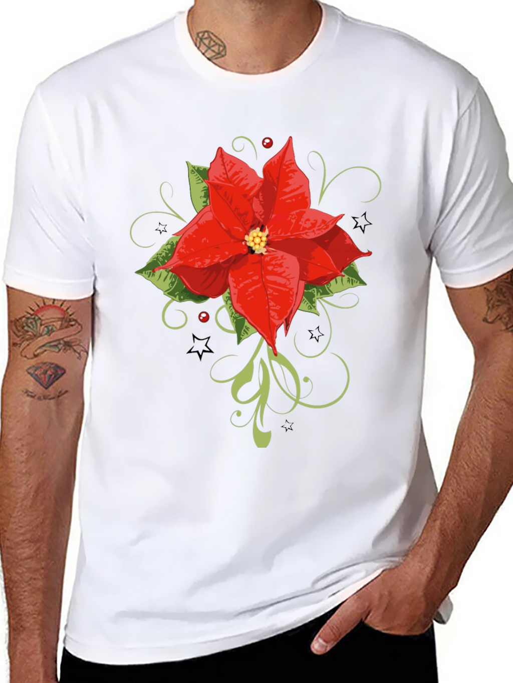 Festive Poinsettia Graphic Tee - Holiday Style