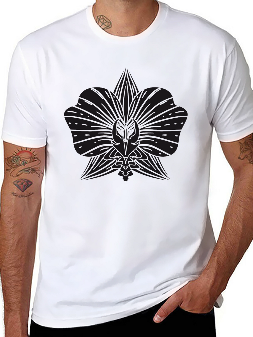 Mens Black Graphic Tee - Floral Design