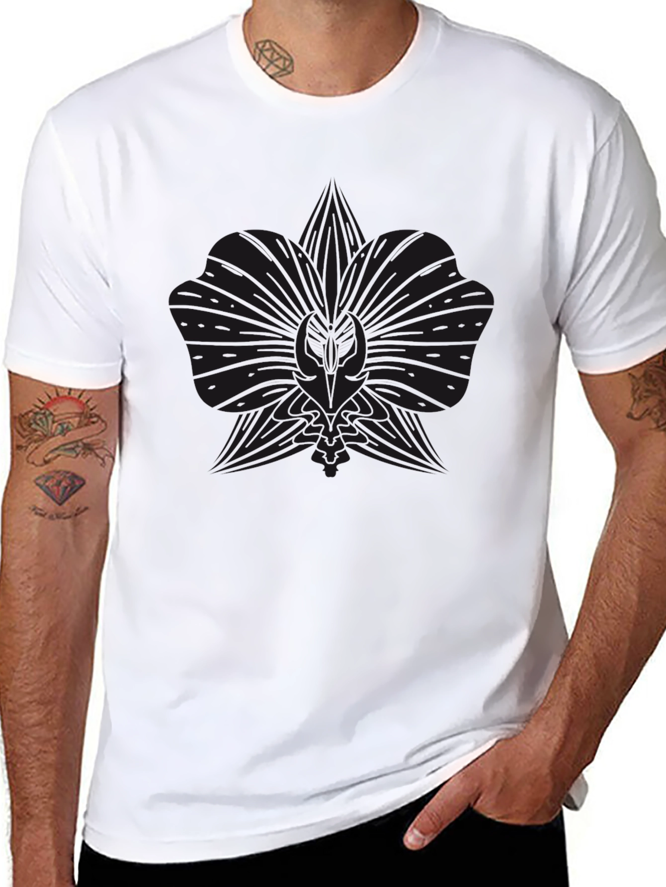 Mens Black Graphic Tee - Floral Design