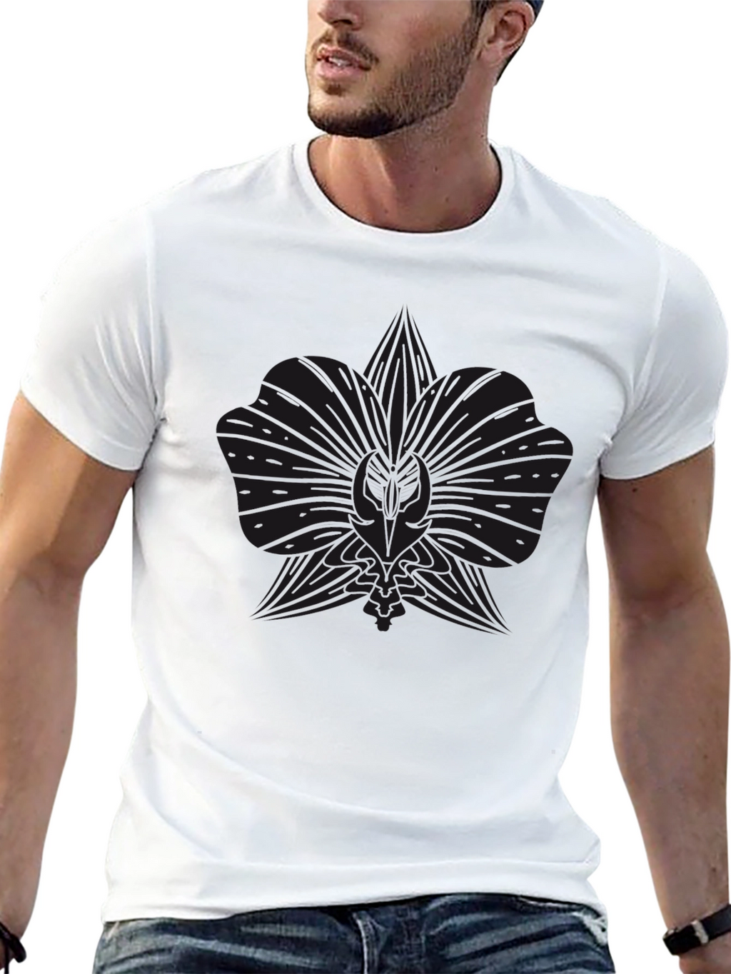Mens Black Graphic Tee - Floral Design