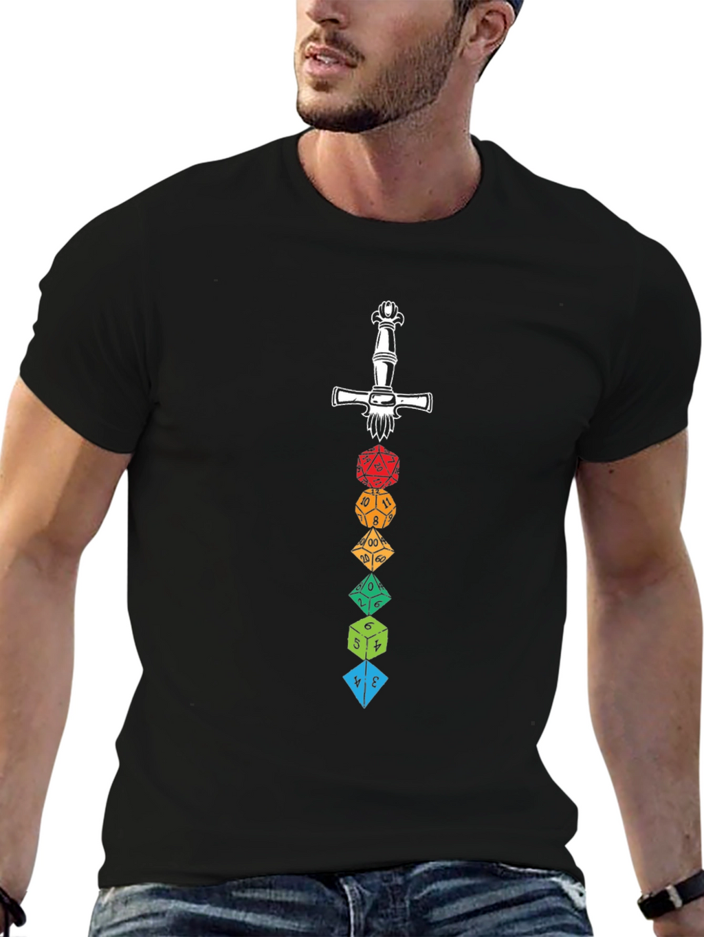 D&D Dice Stack Sword Graphic Tee - Black