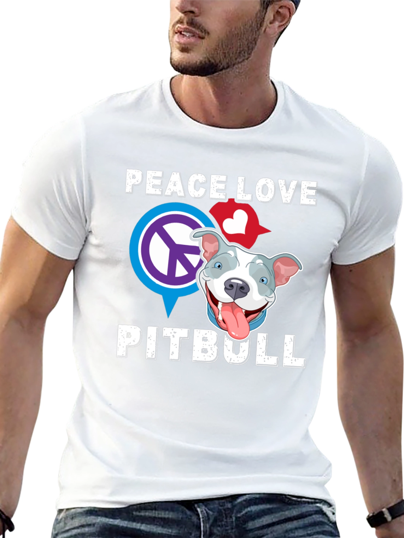Peace Love Pitbull T-Shirt - Black Crew Neck