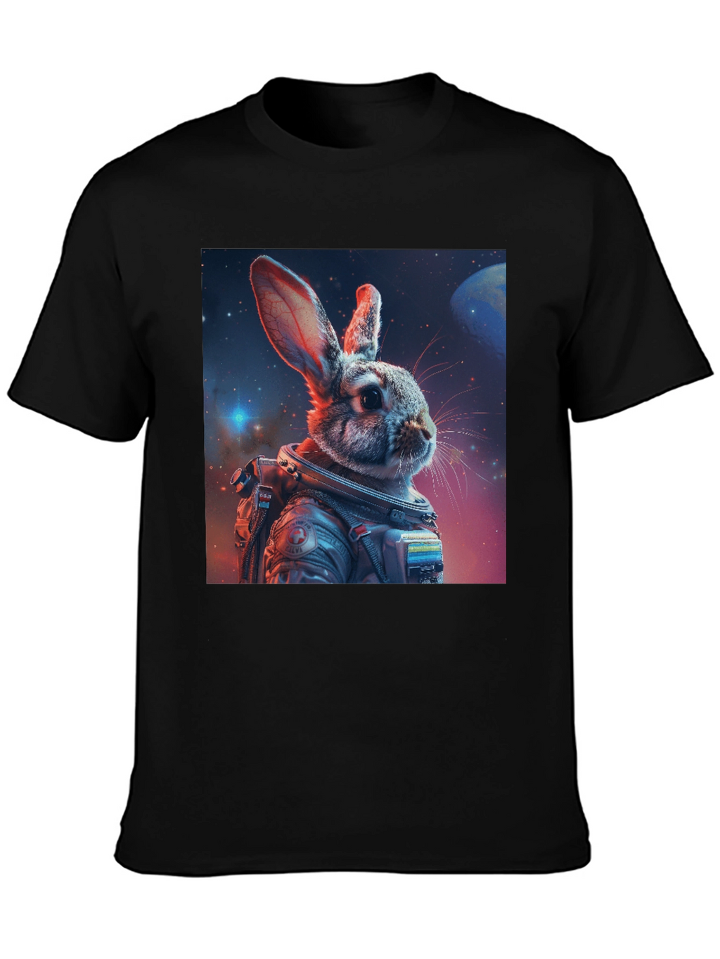 Astronaut Rabbit Graphic Black T-Shirt