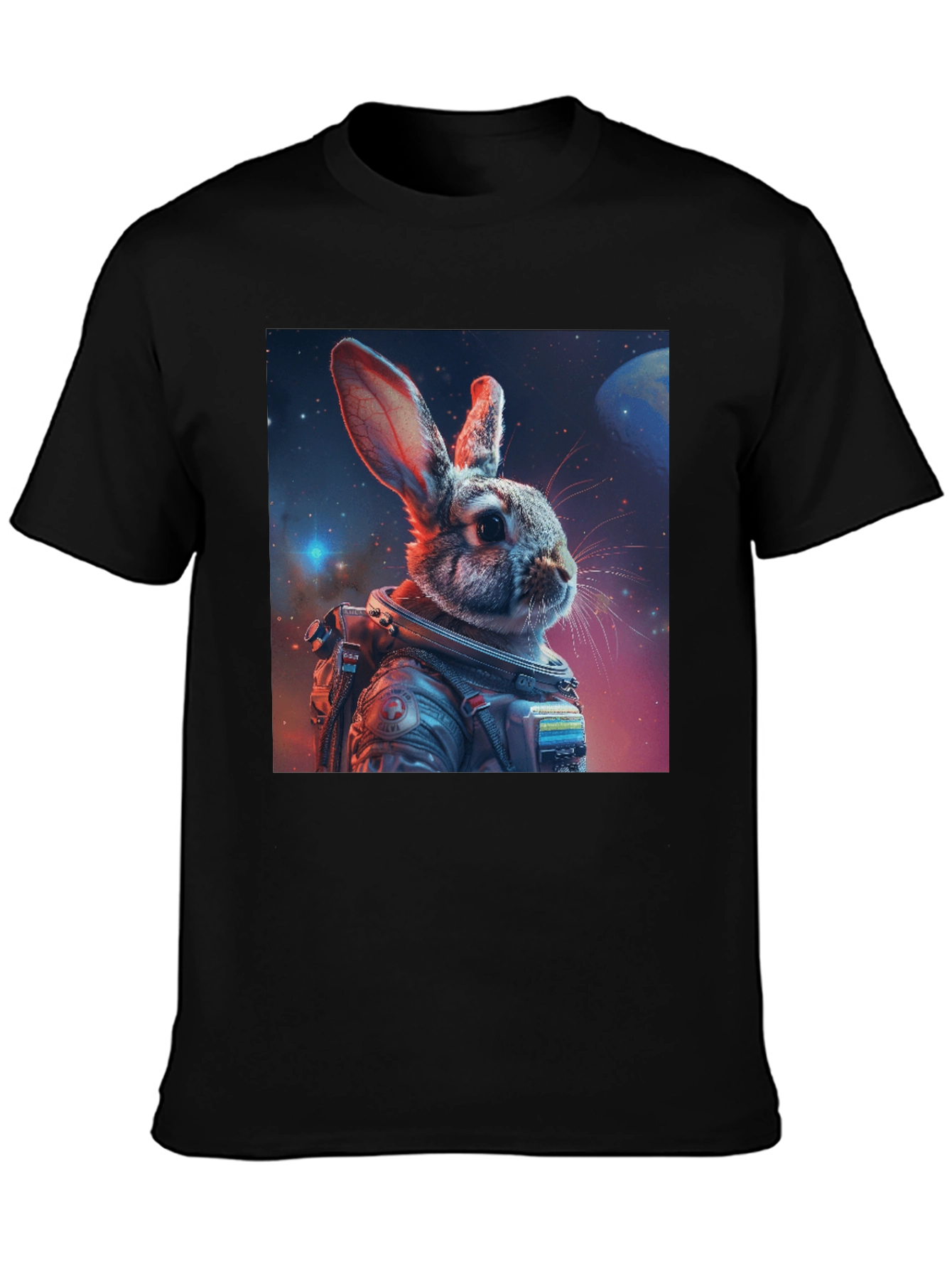 Astronaut Rabbit Graphic Black T-Shirt