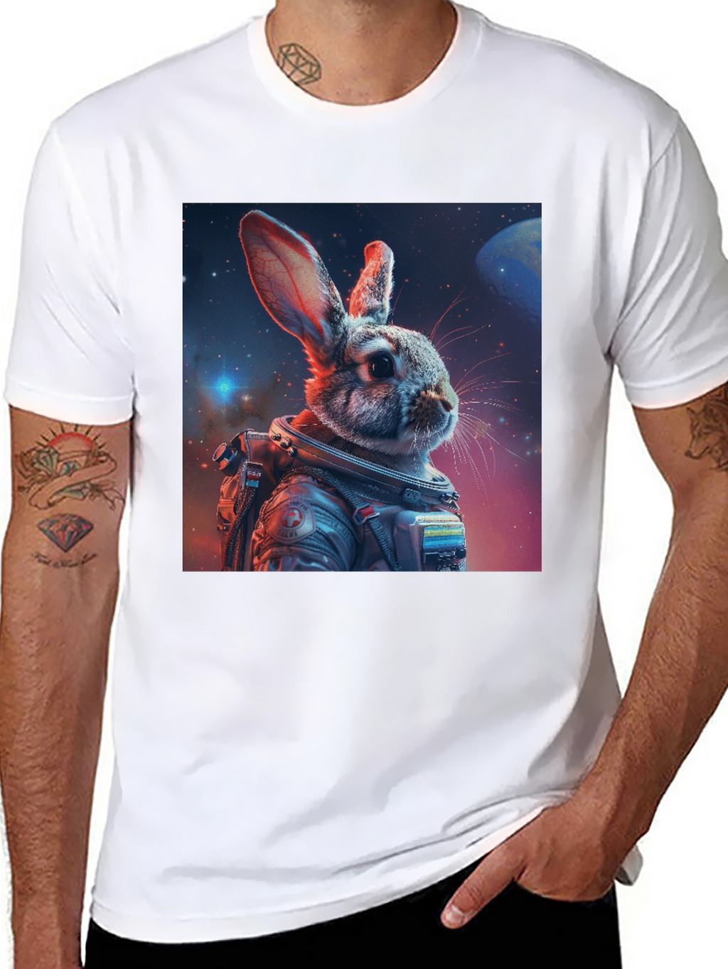 Astronaut Rabbit Graphic Black T-Shirt