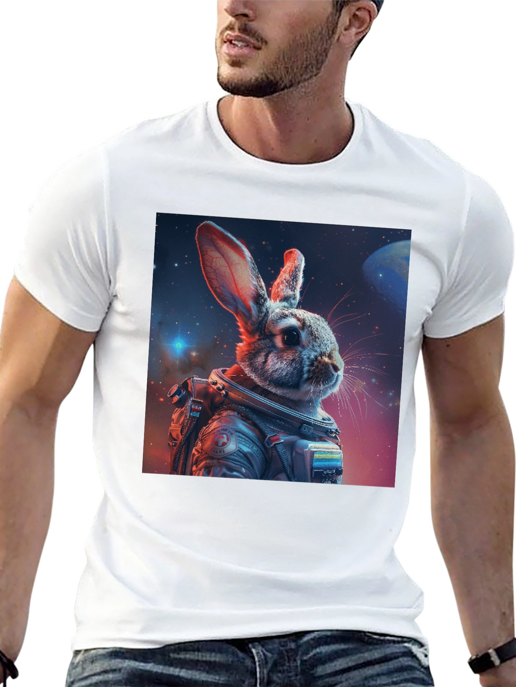 Astronaut Rabbit Graphic Black T-Shirt