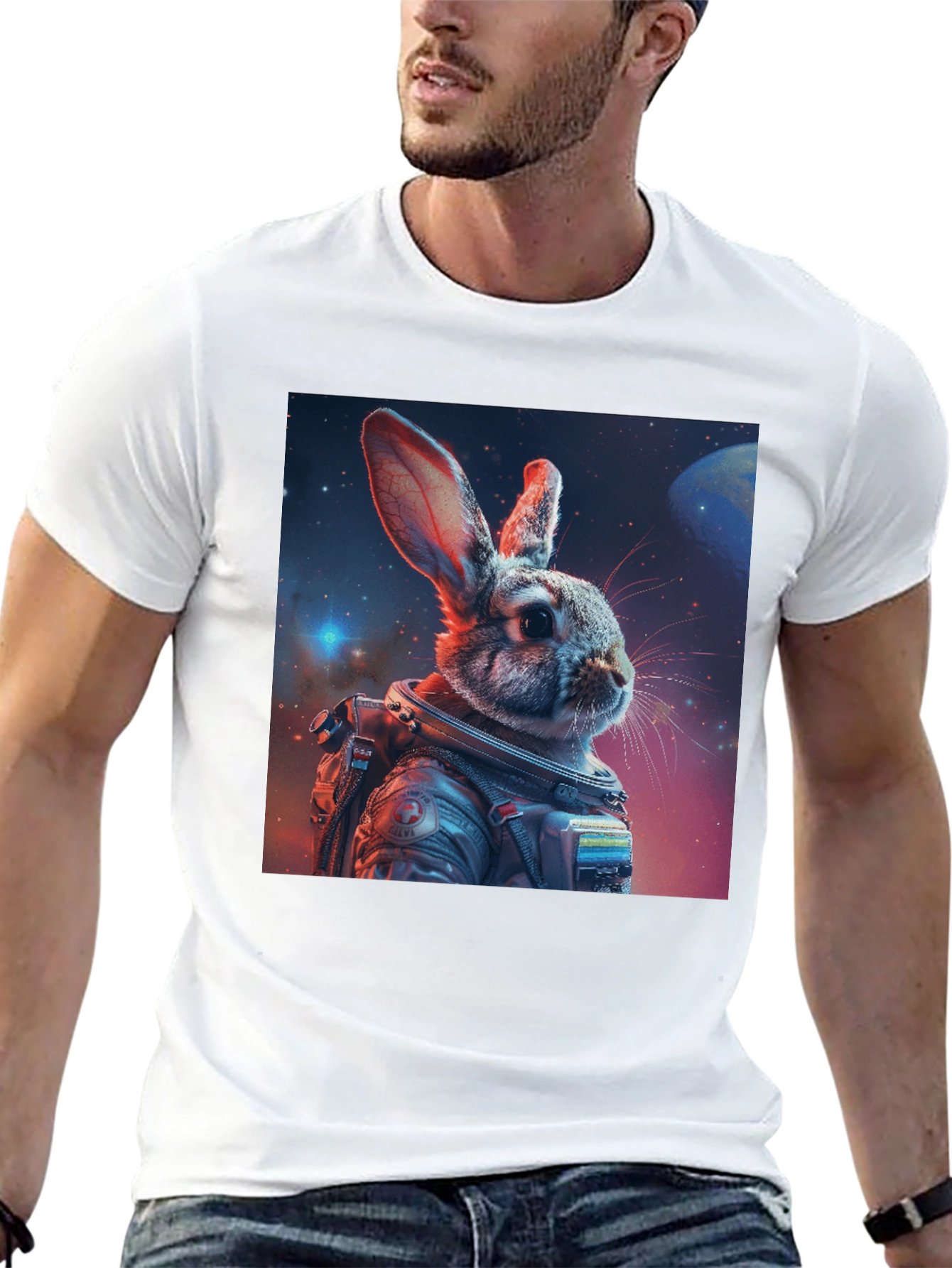 Astronaut Rabbit Graphic Black T-Shirt