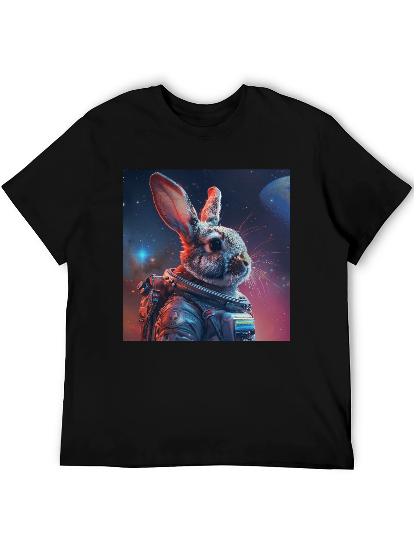 Astronaut Rabbit Graphic Black T-Shirt