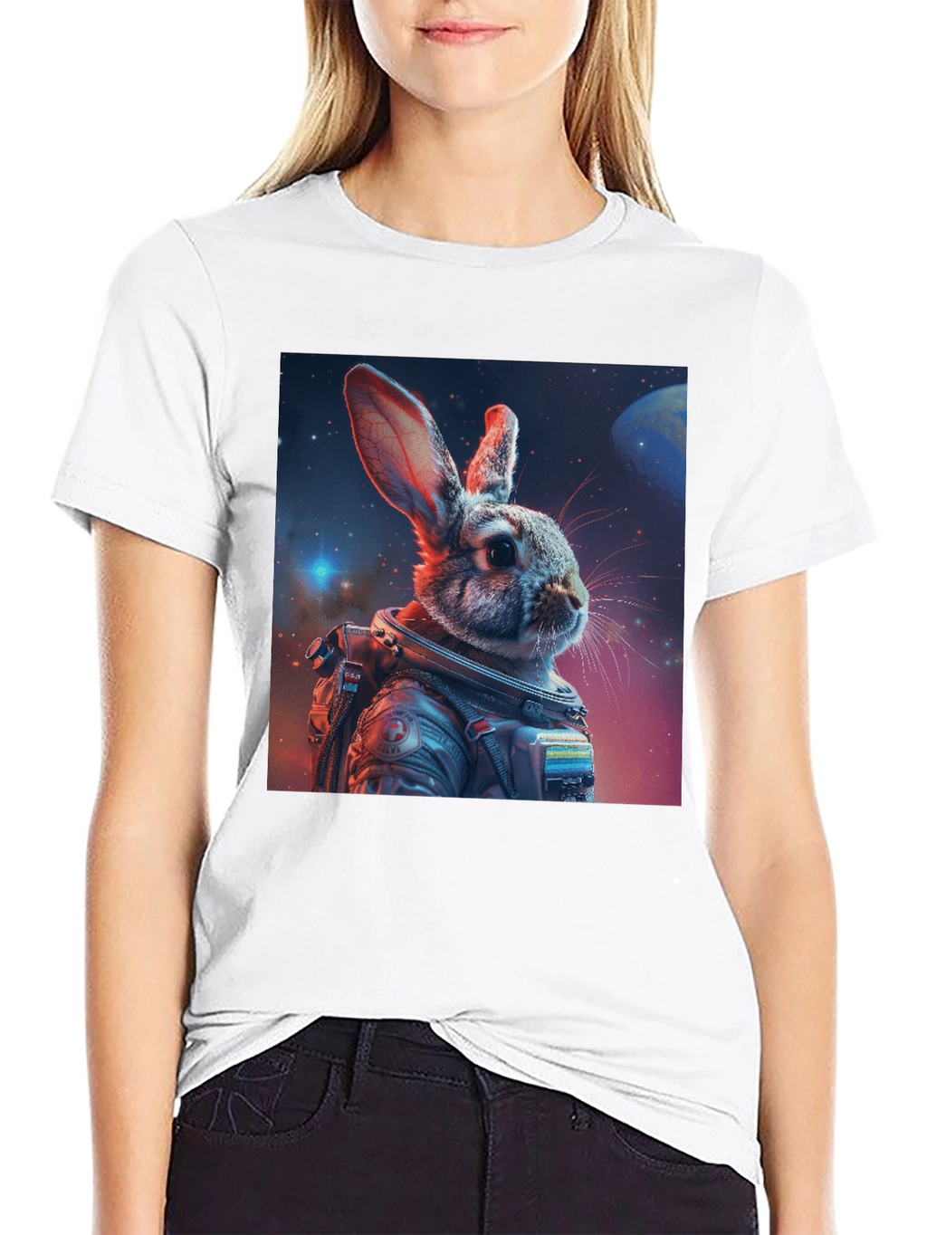 Astronaut Rabbit Graphic Black T-Shirt