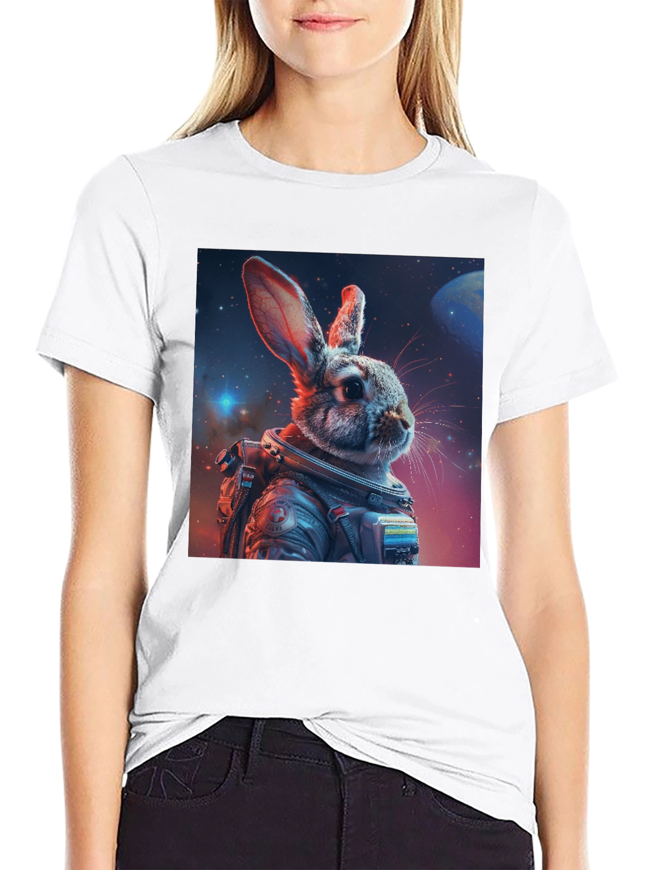 Astronaut Rabbit Graphic Black T-Shirt