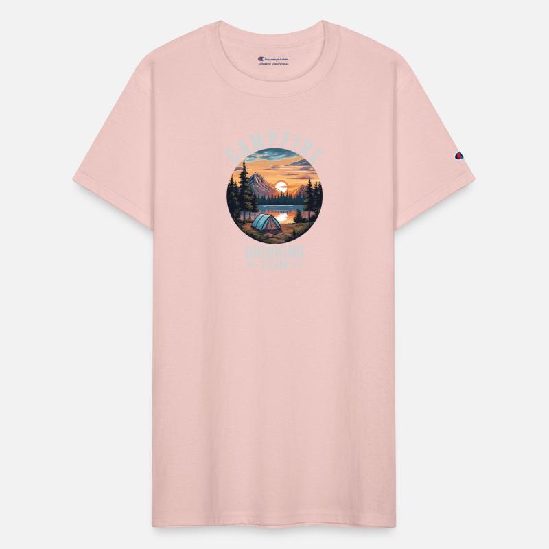 Campfire Drinking Team with Tent Mountain Sunset