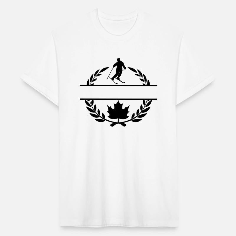 Canada maple leaf with skier, skiing laurel wreath