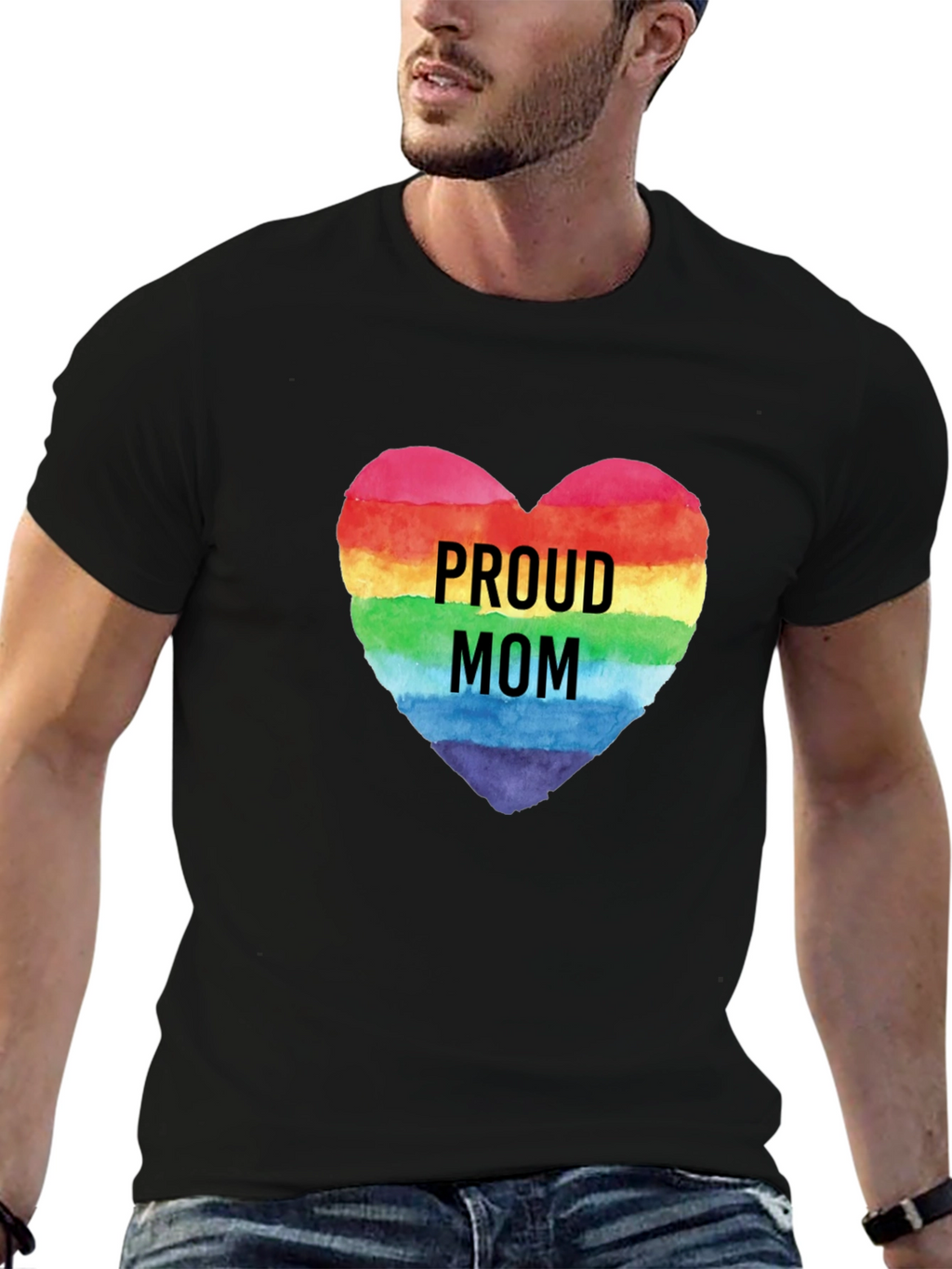 Proud Mom Rainbow Heart Graphic Tee