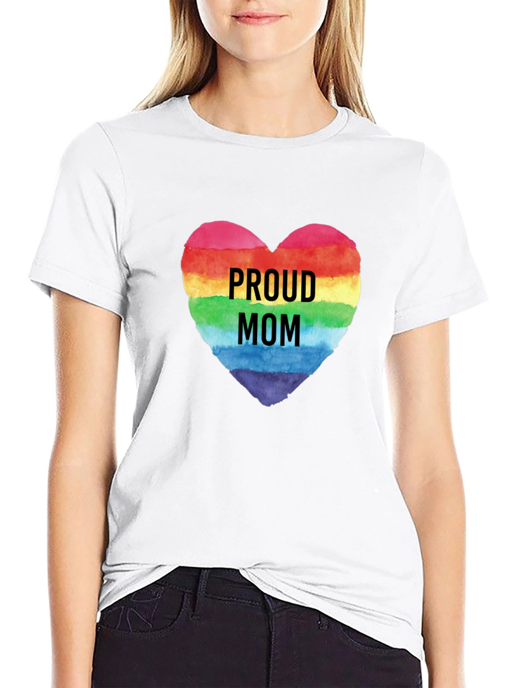 Proud Mom Rainbow Heart Graphic Tee