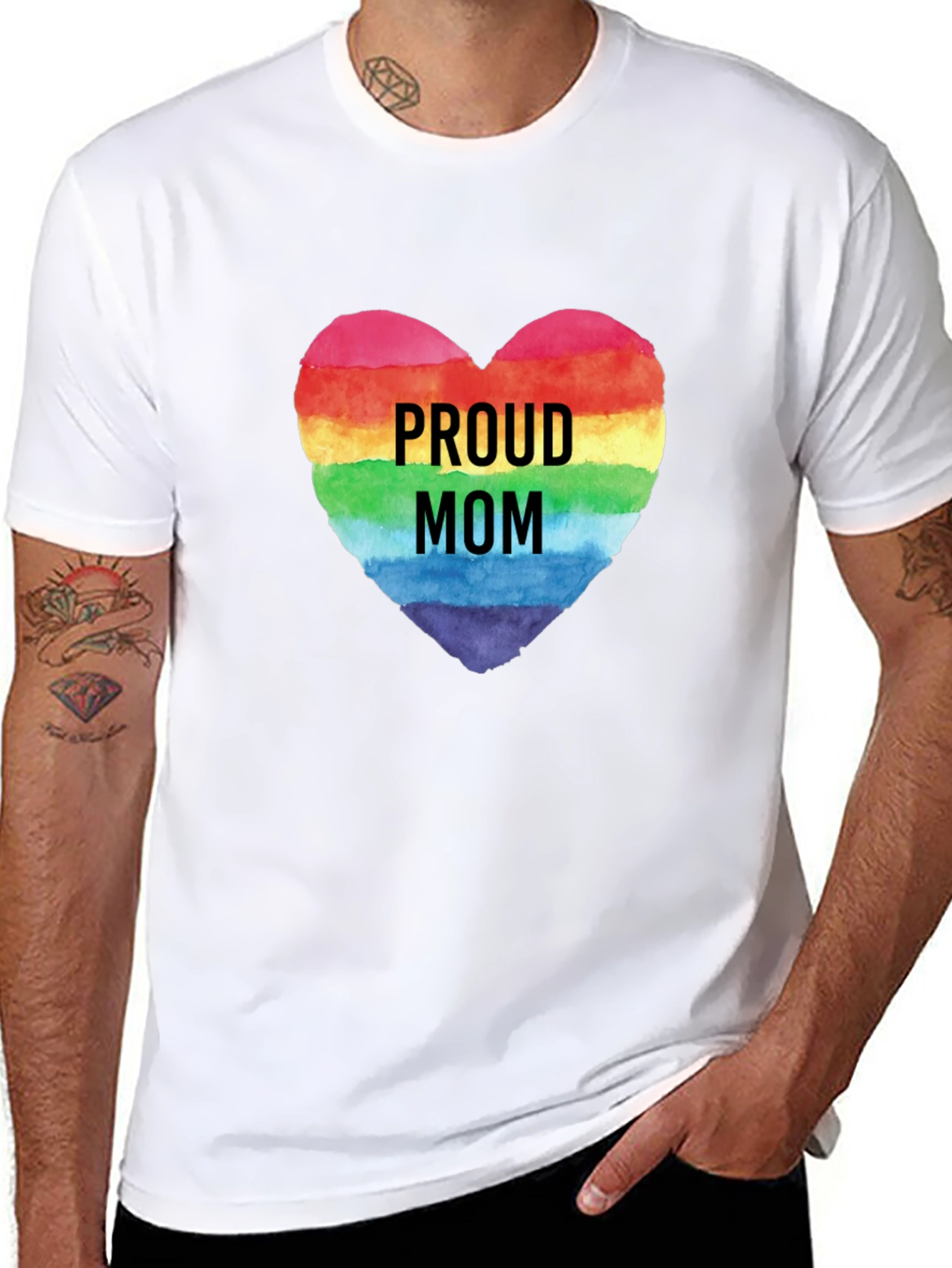 Proud Mom Rainbow Heart Graphic Tee