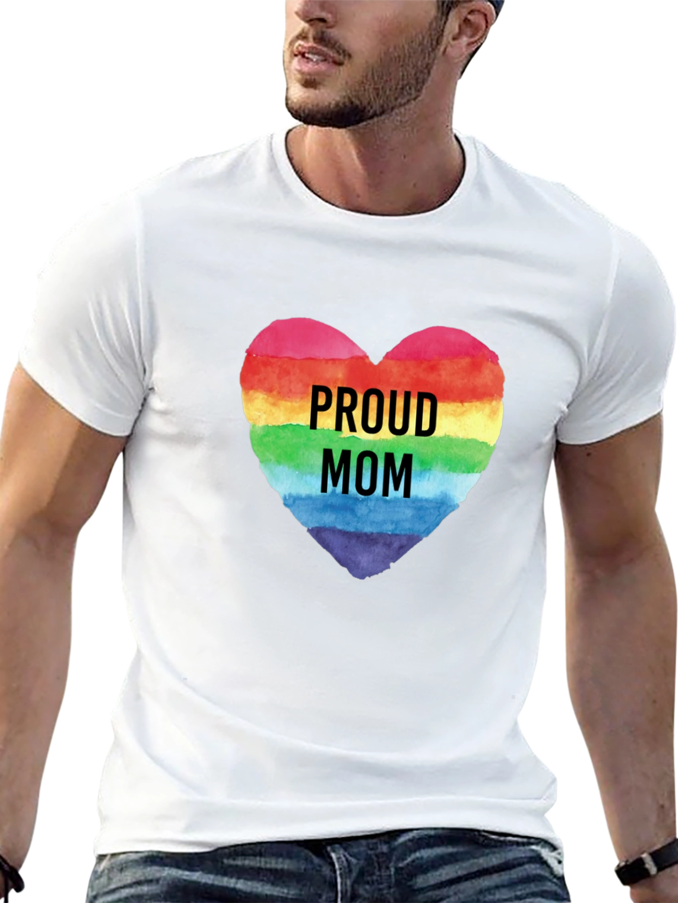 Proud Mom Rainbow Heart Graphic Tee