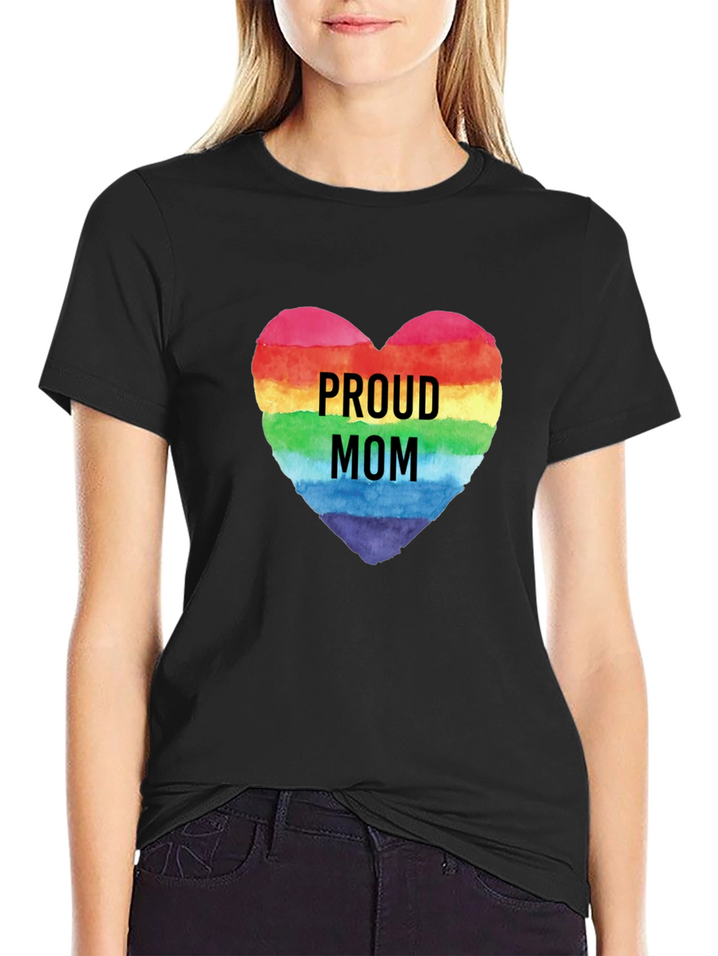 Proud Mom Rainbow Heart Graphic Tee