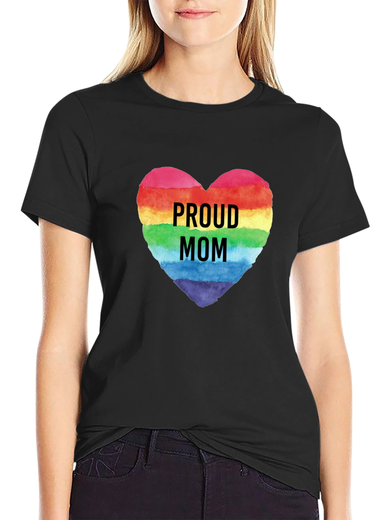 Proud Mom Rainbow Heart Graphic Tee