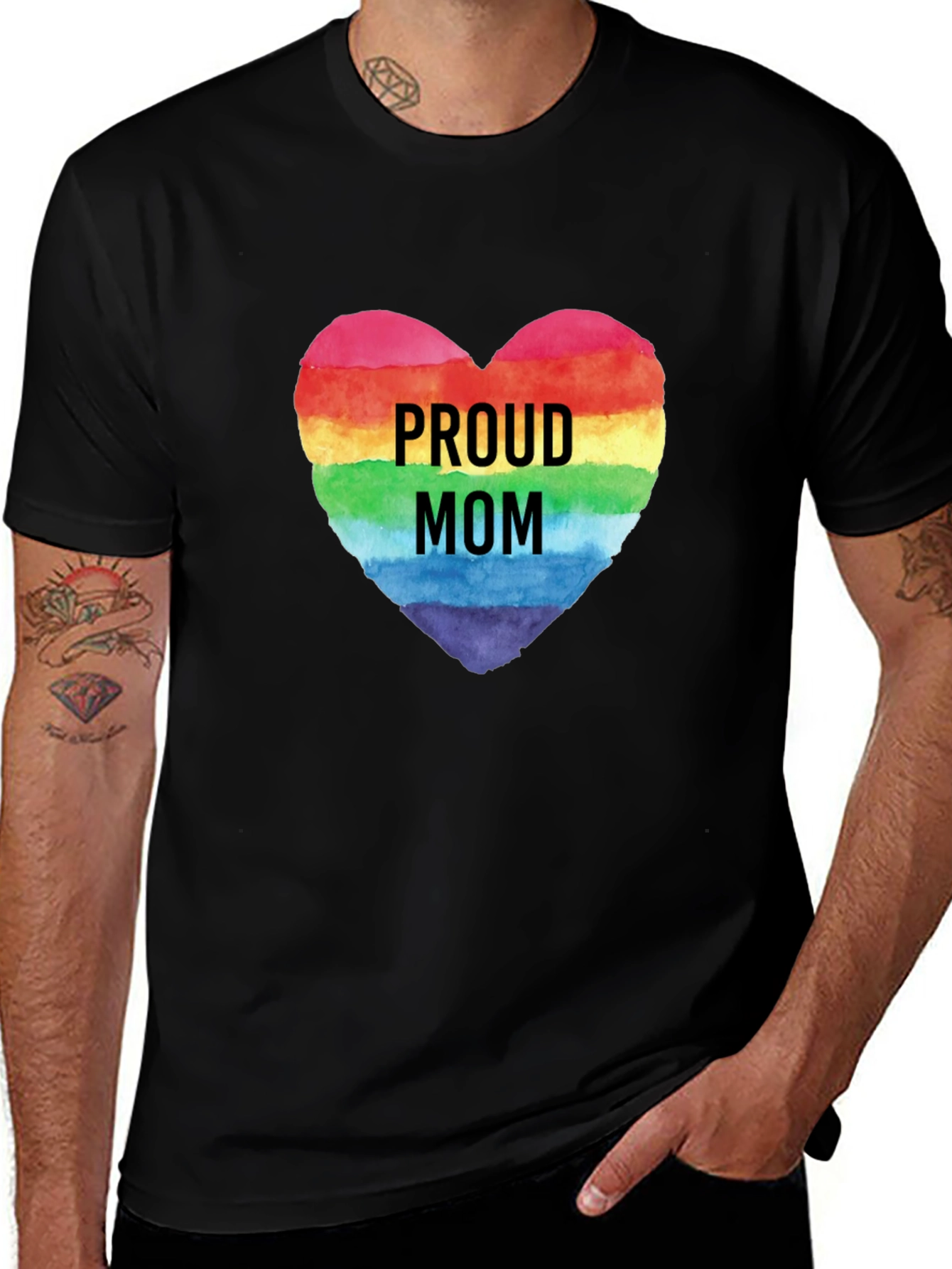 Proud Mom Rainbow Heart Graphic Tee