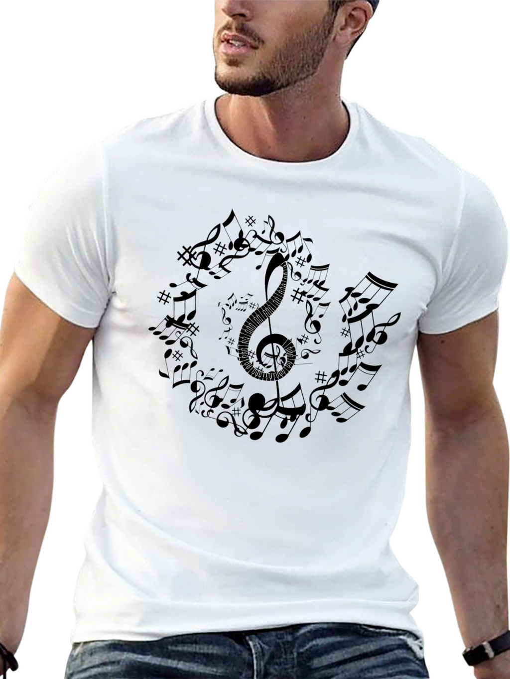 Musical Notes Graphic Tee - Black