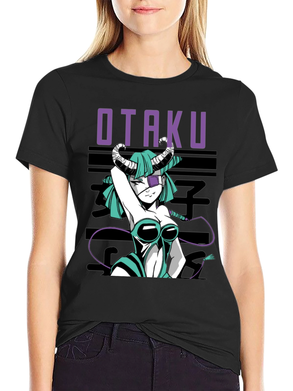 Otaku Anime Girl Graphic Tee - Black