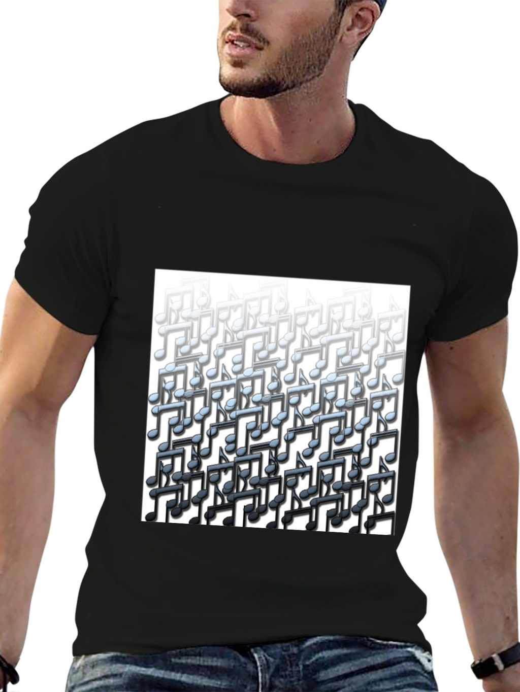 Musical Notes Graphic Tee - Black Cotton T-Shirt