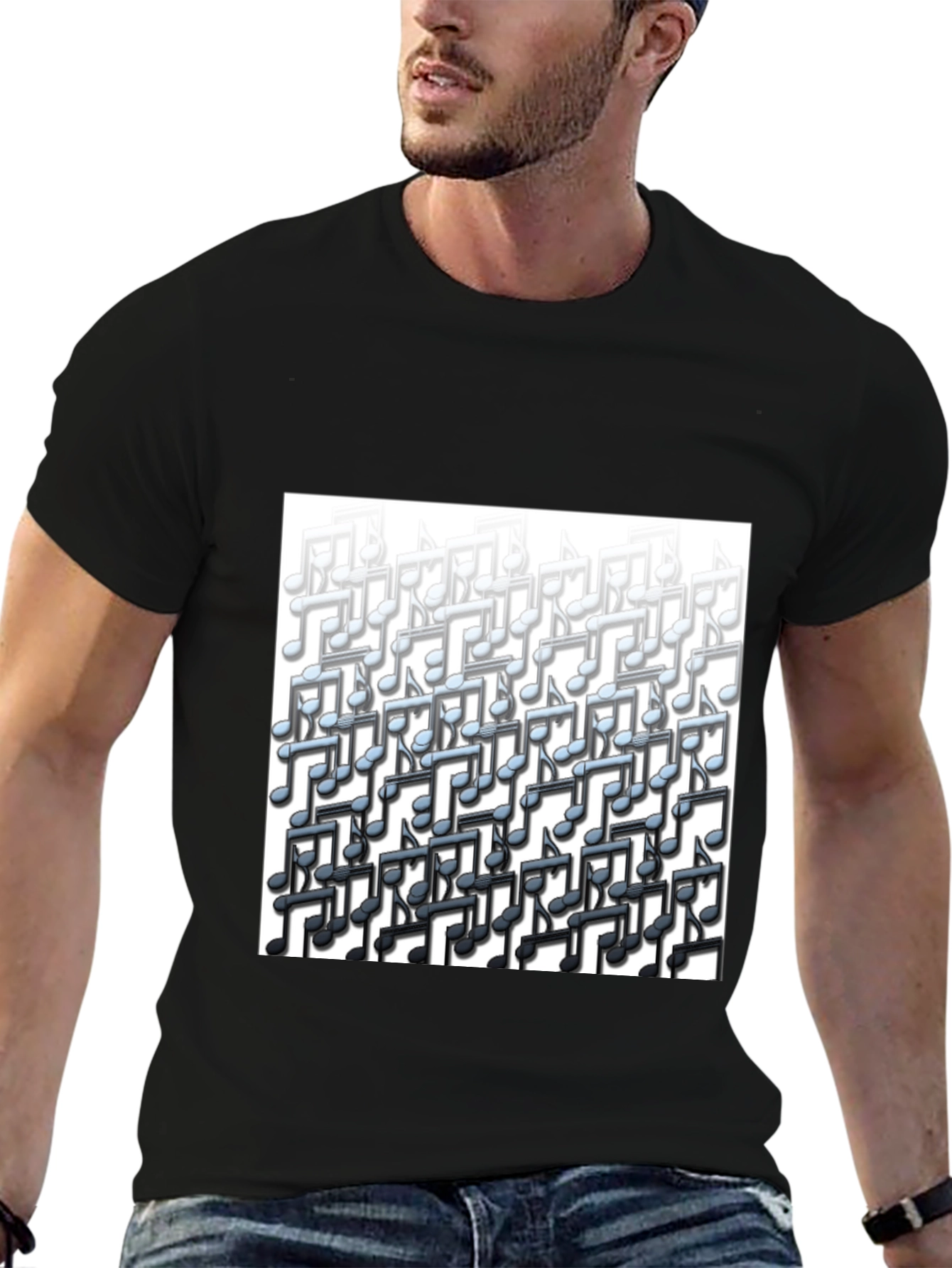 Musical Notes Graphic Tee - Black Cotton T-Shirt