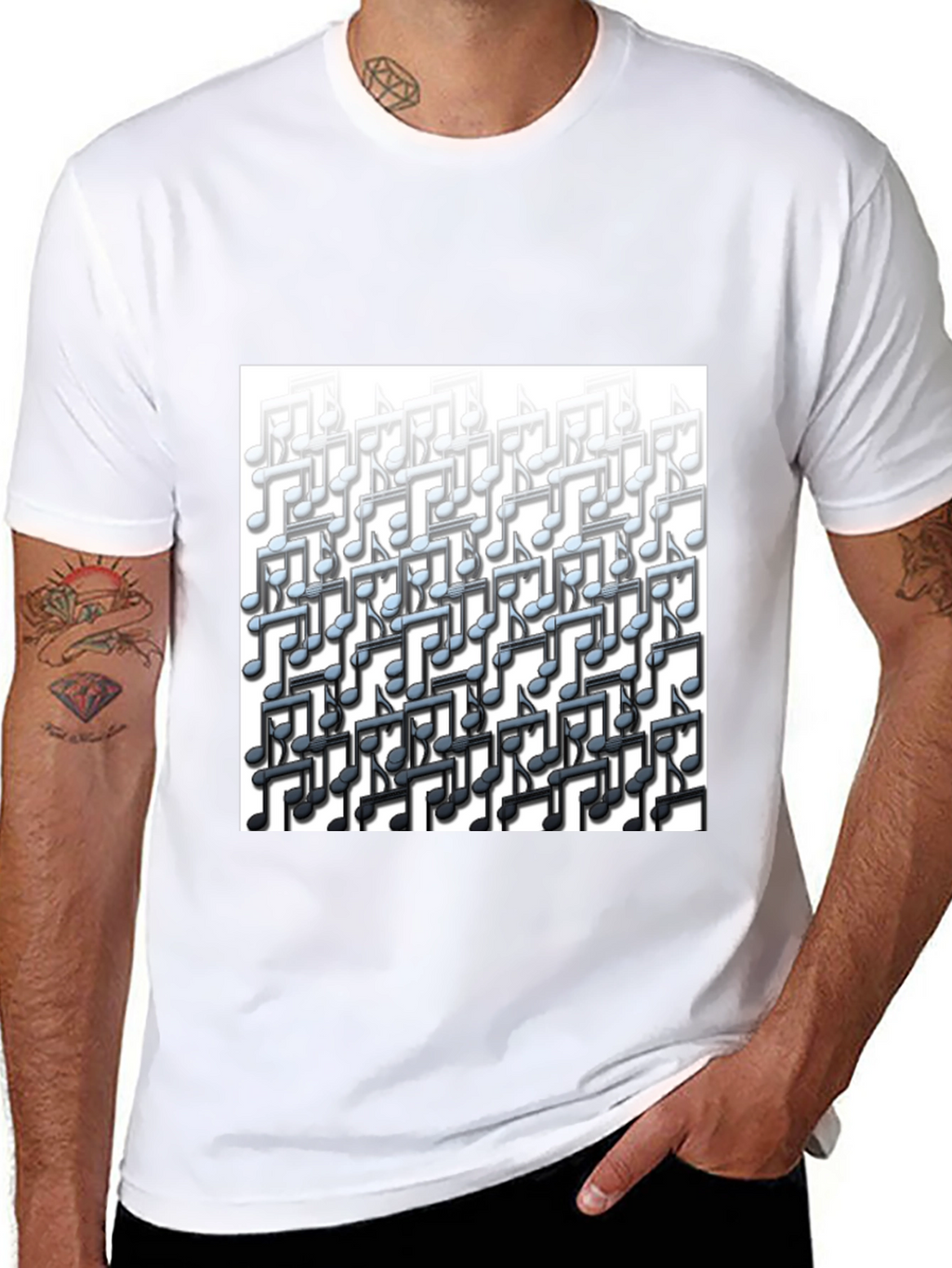 Musical Notes Graphic Tee - Black Cotton T-Shirt