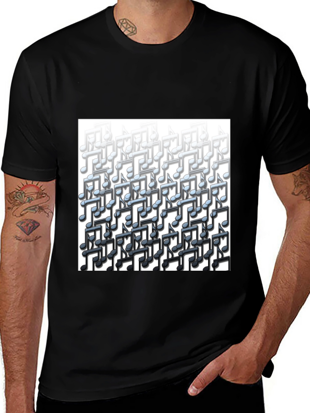 Musical Notes Graphic Tee - Black Cotton T-Shirt