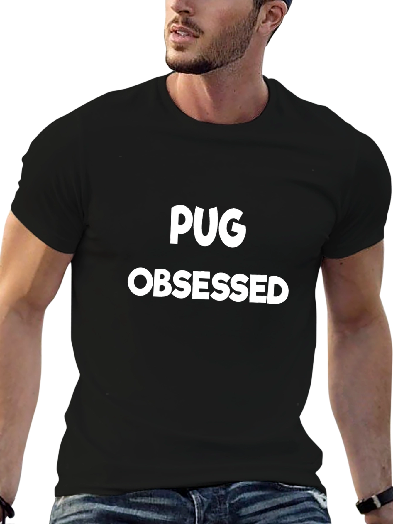 Pug Obsessed Graphic Tee - Black Cotton T-Shirt