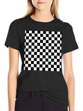 Checkered T-Shirt - Black and White Pattern