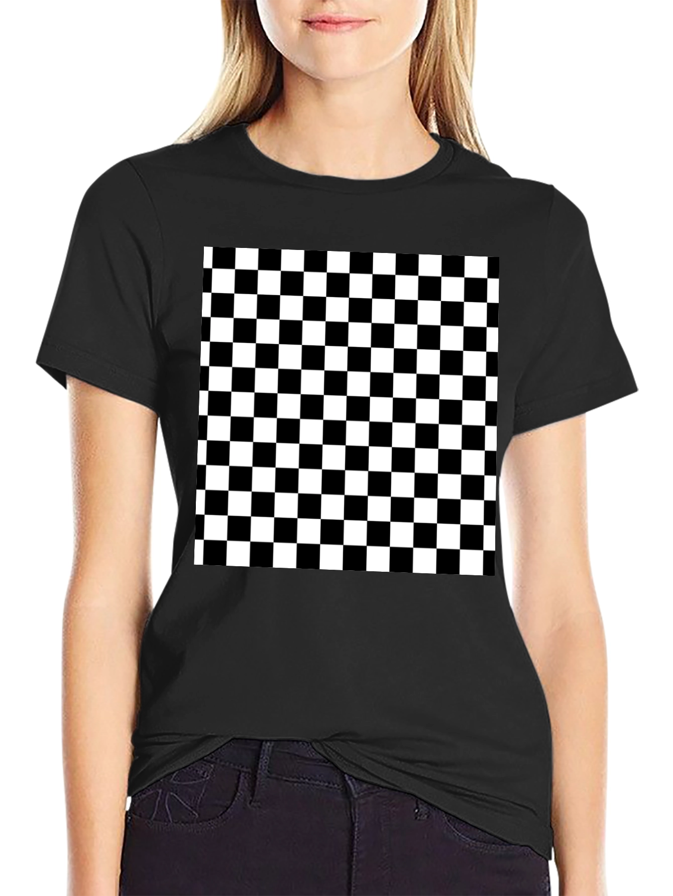Checkered T-Shirt - Black and White Pattern