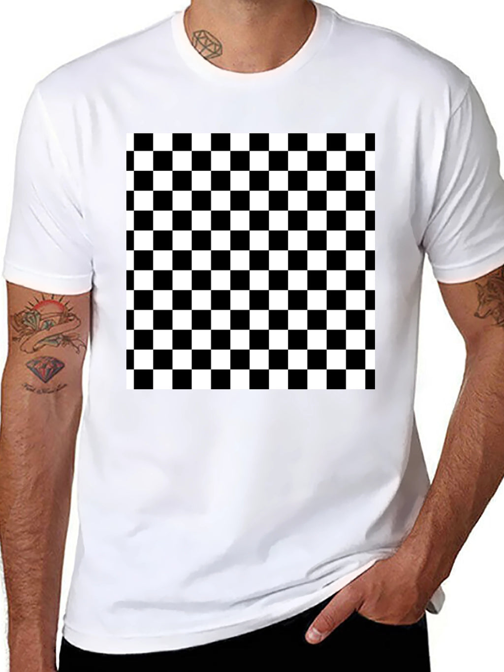 Checkered T-Shirt - Black and White Pattern