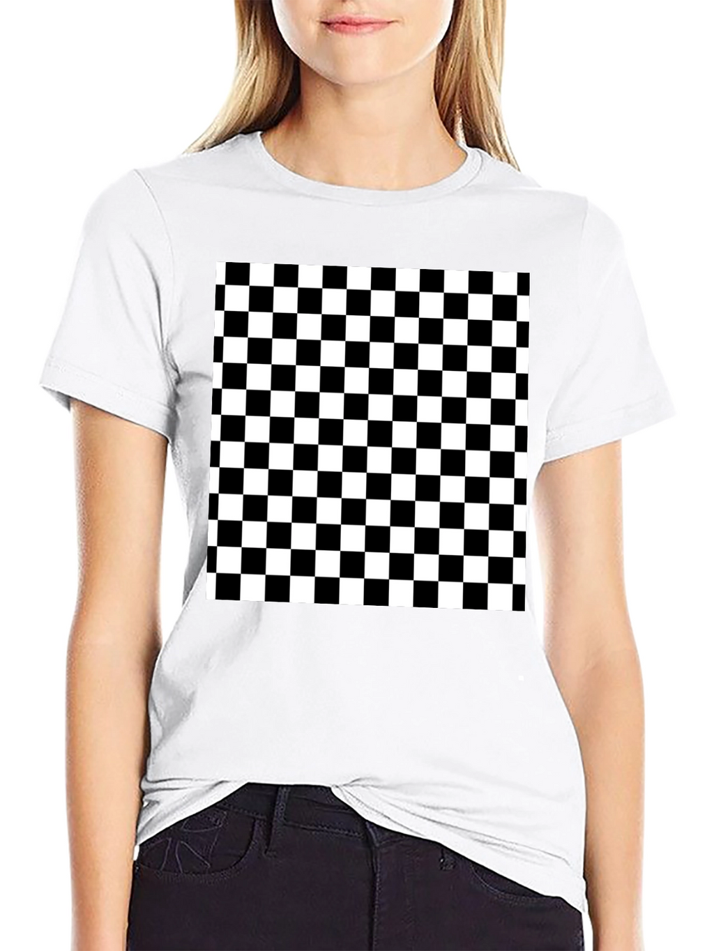 Checkered T-Shirt - Black and White Pattern