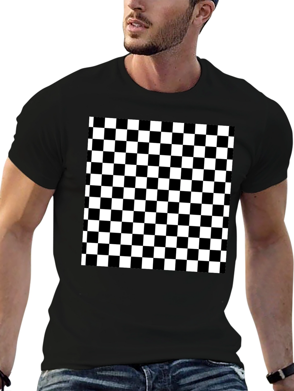 Checkered T-Shirt - Black and White Pattern