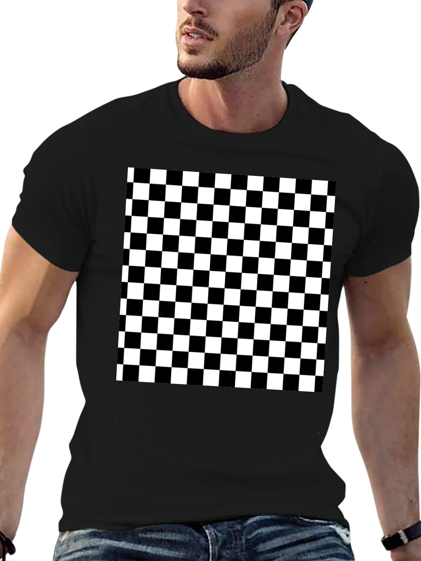 Checkered T-Shirt - Black and White Pattern