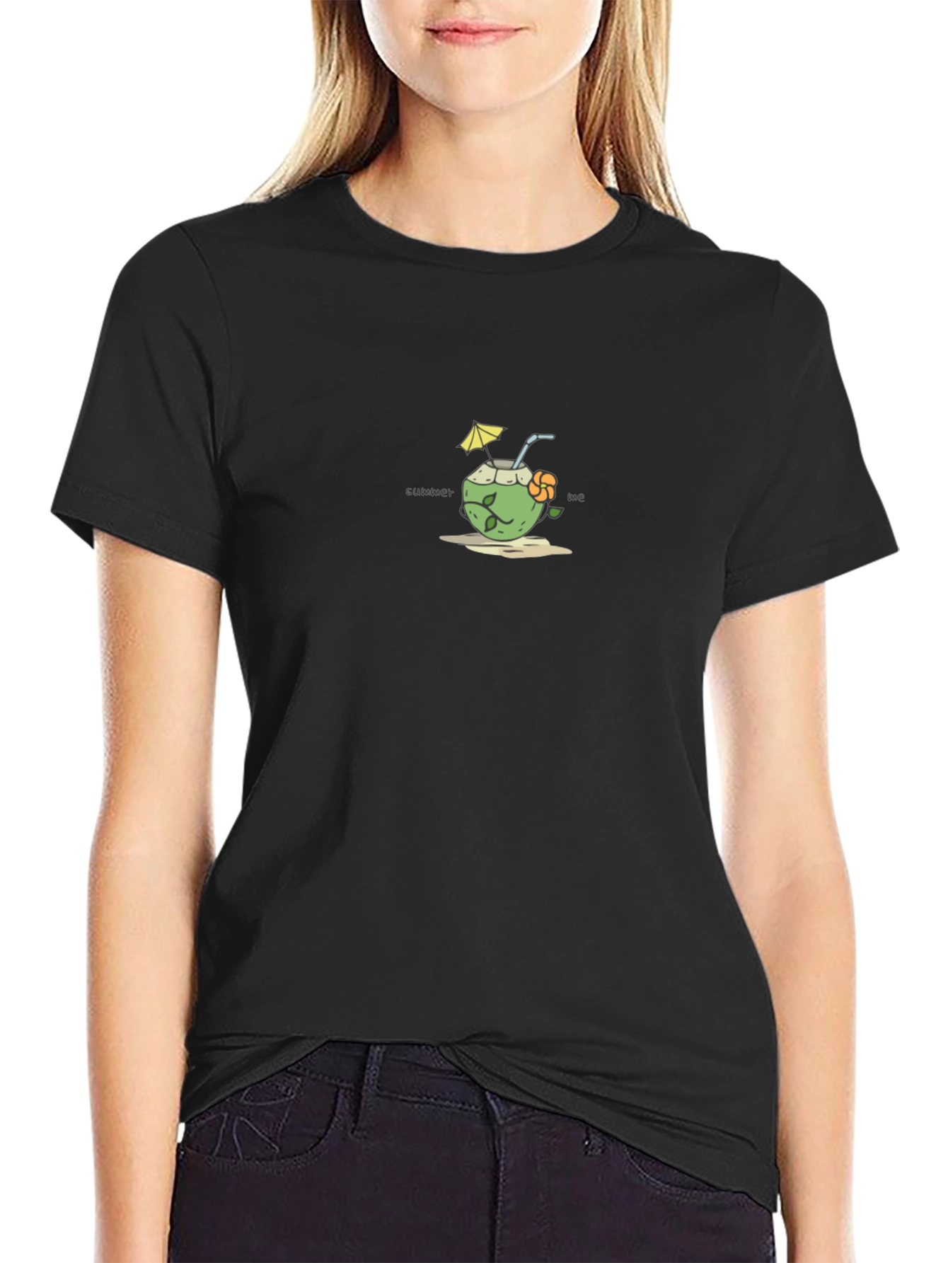 Summer Vibes Black Graphic Tee - Coconut Drink