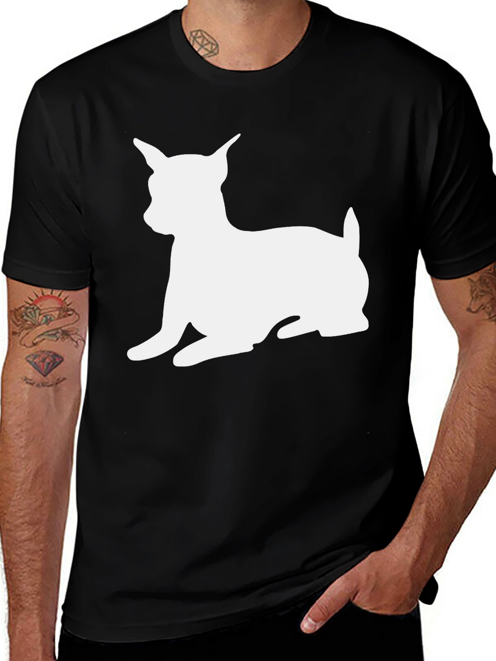 Dog Silhouette Graphic T-Shirt - Black