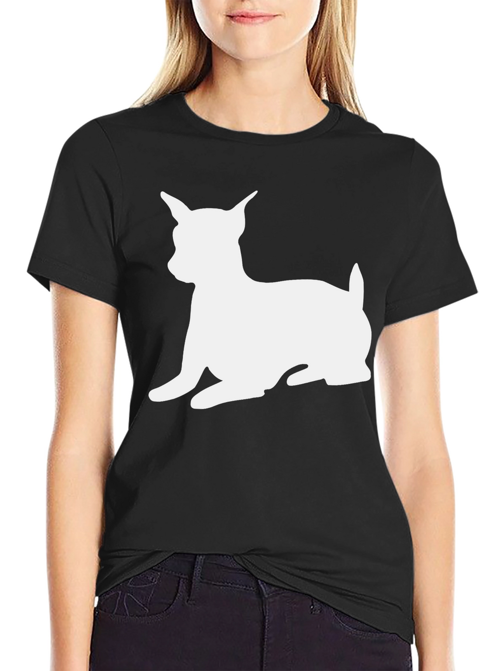 Dog Silhouette Graphic T-Shirt - Black