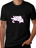 Cute Sleeping Cat Graphic Tee - Black