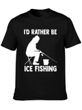 Ice Fishing Graphic Tee - Black Cotton T-Shirt