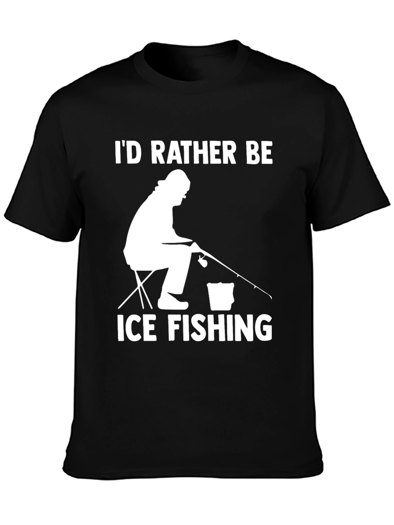 Ice Fishing Graphic Tee - Black Cotton T-Shirt