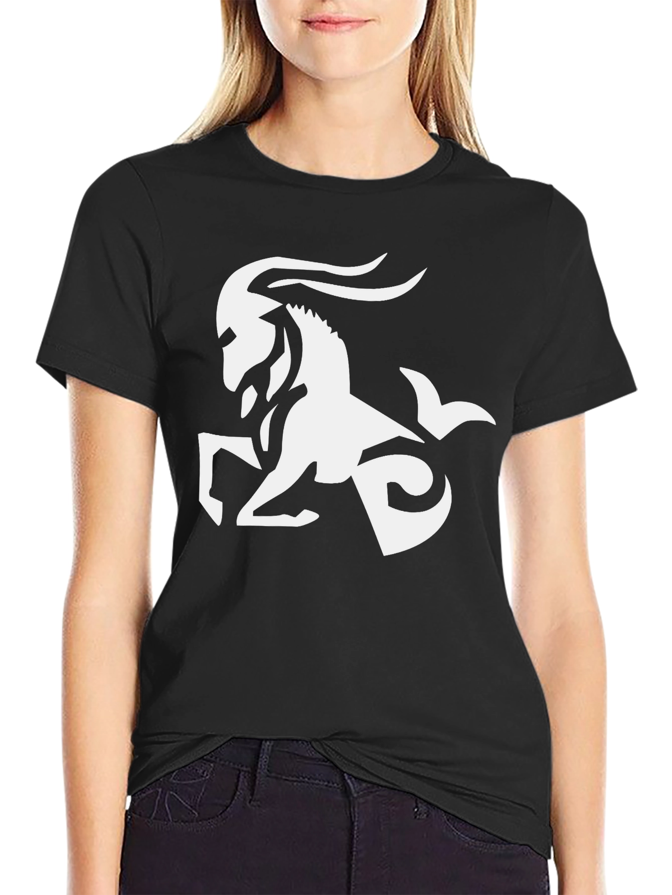 Capricorn Zodiac Graphic Tee - Black Cotton Blend