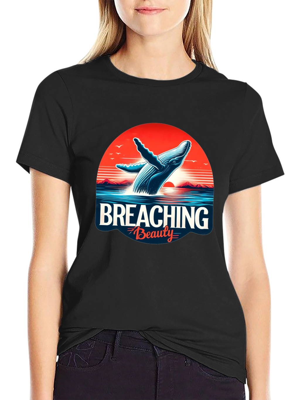 Breaching Beauty Whale Graphic Tee - Black