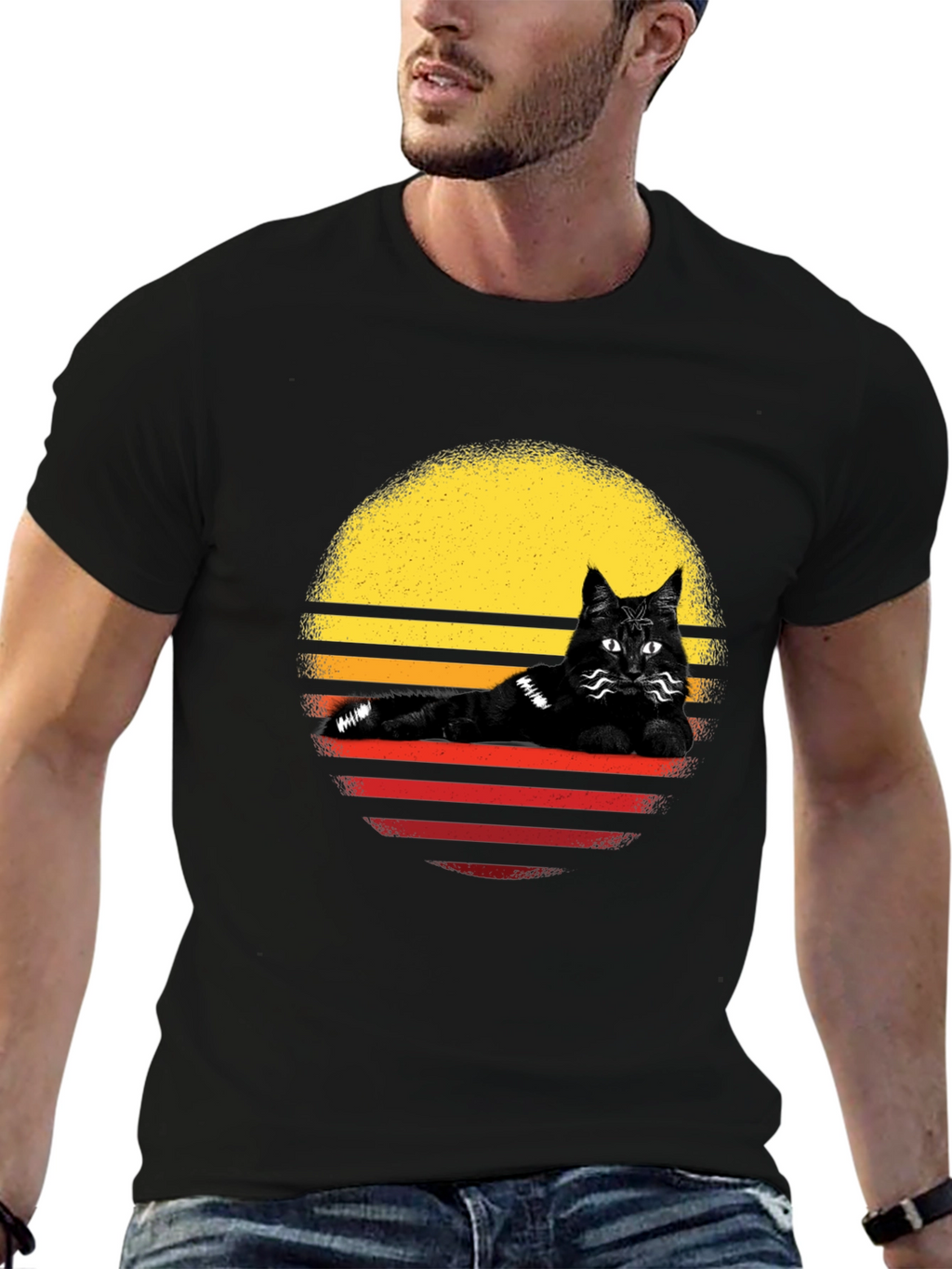 Retro Cat Sunset T-Shirt