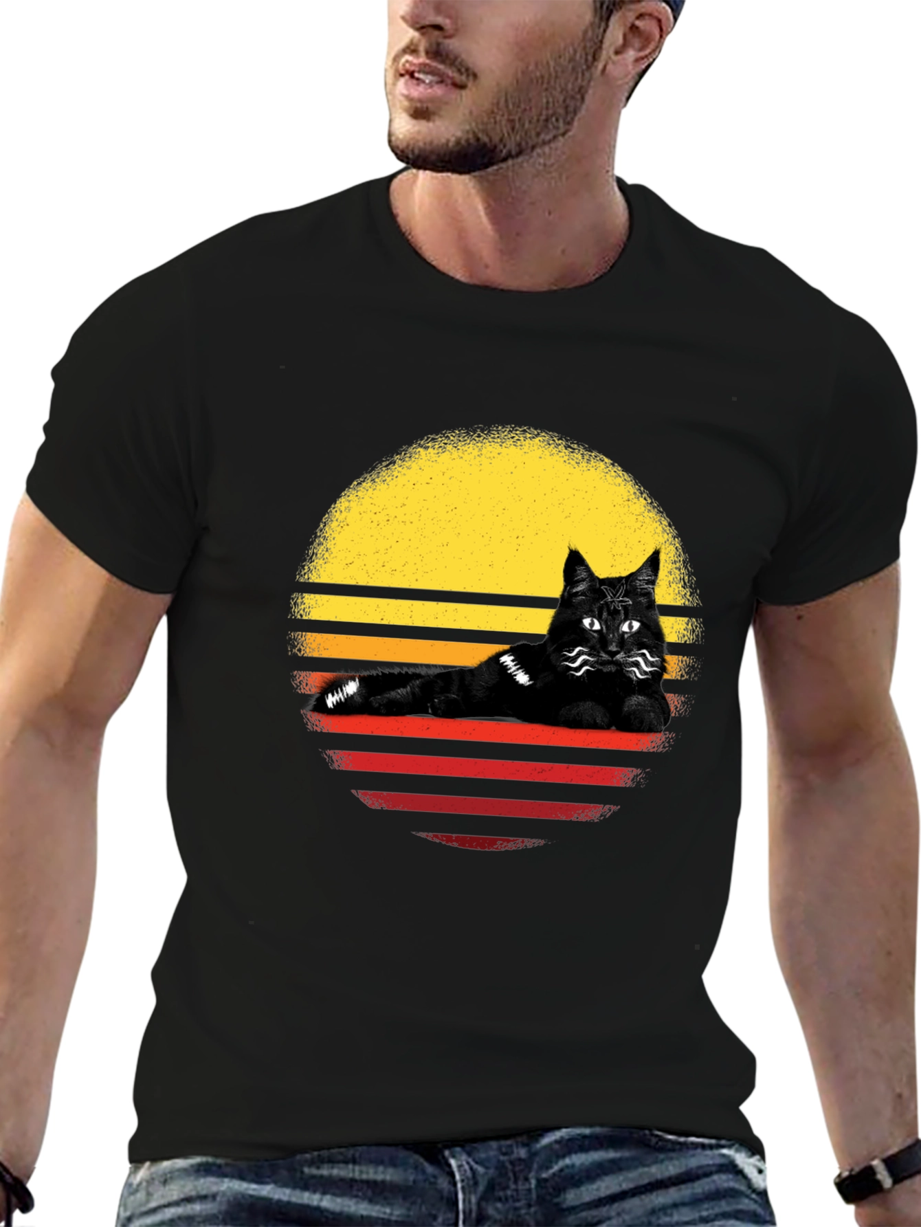 Retro Cat Sunset T-Shirt
