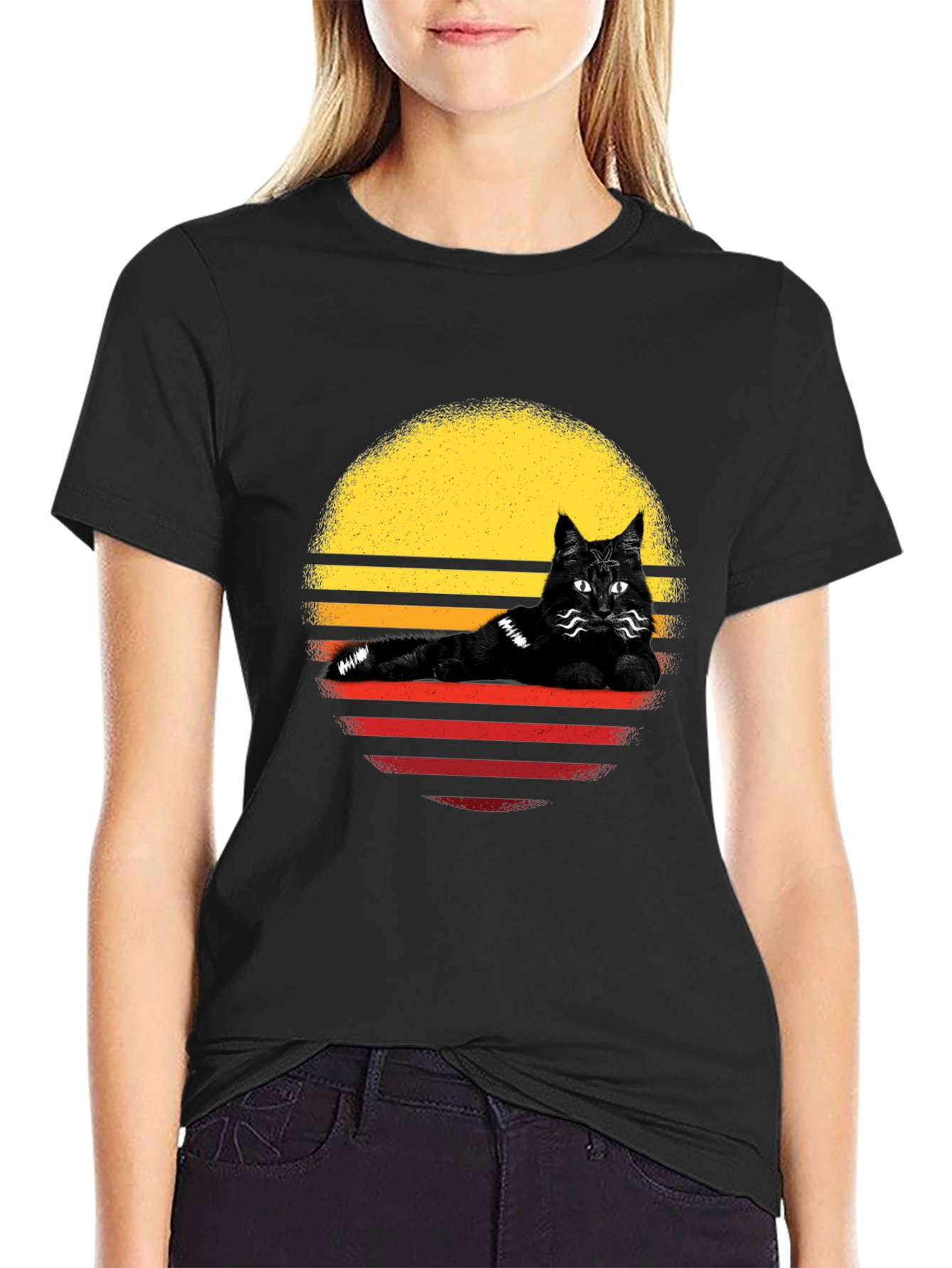 Retro Cat Sunset T-Shirt