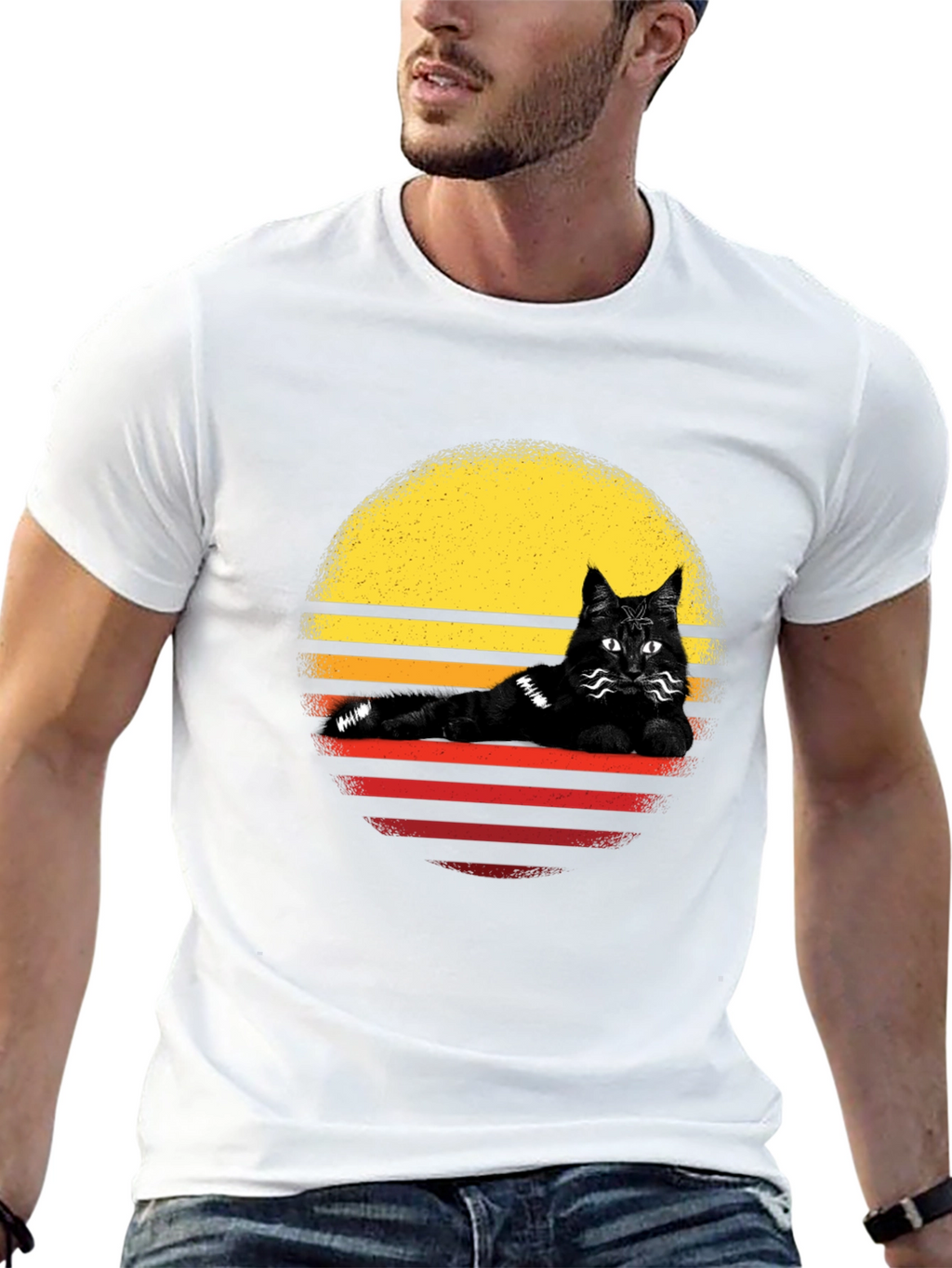 Retro Cat Sunset T-Shirt